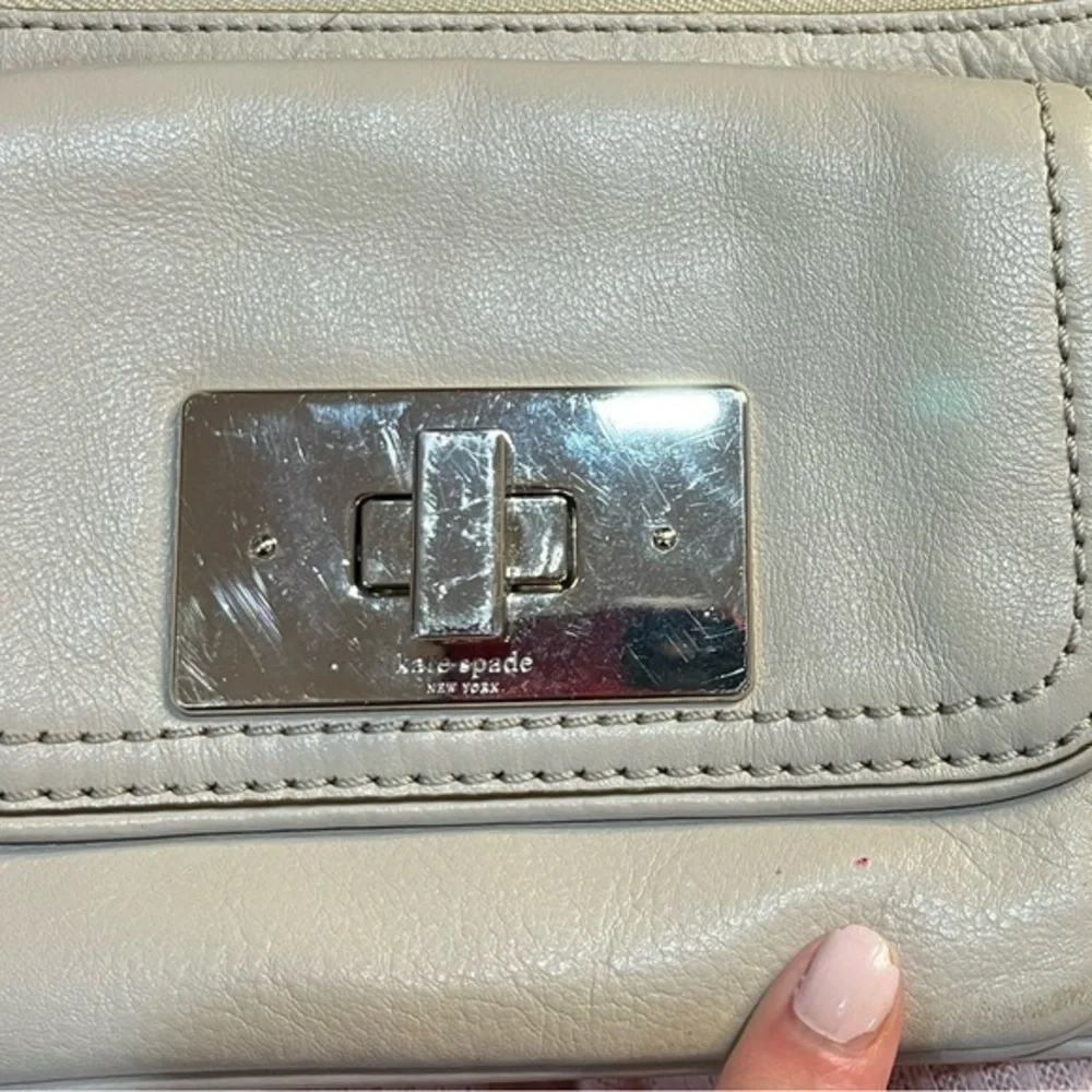 Kate Spade Crossbody Wallet Stone White Leather with Polka Dot Lining